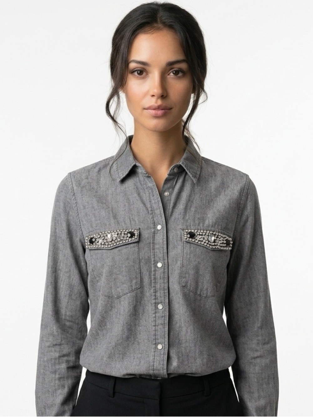 MILAN KISS | Embellished Button Down Top Large New
